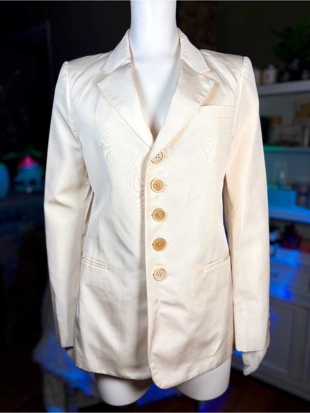 Catherine Malandrino Cream 5-Button Single Breasted Blazer Coat, Sz S/42
